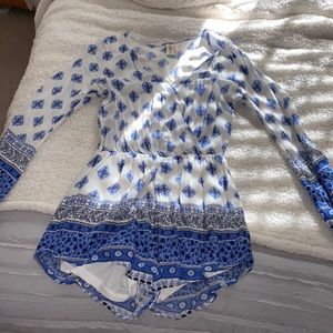 Blue and white printed romper